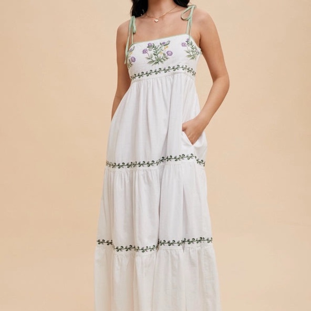 Embroidered White Maxi Dress